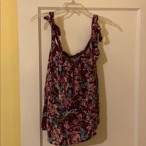 fuchsia floral top with adjustable tie straps